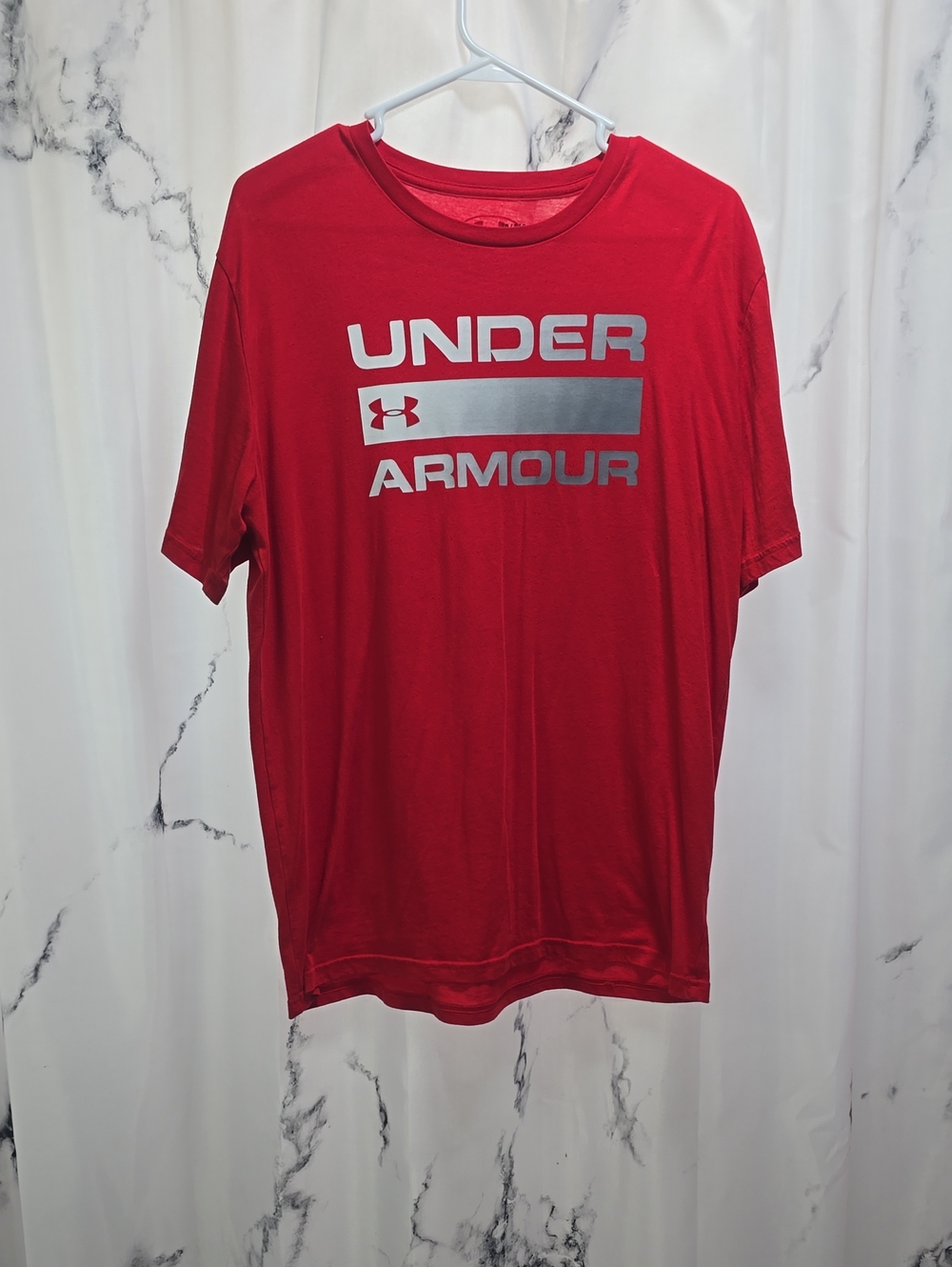 Under Armour Red Short-Sleeve Logo Tee with Silver Print